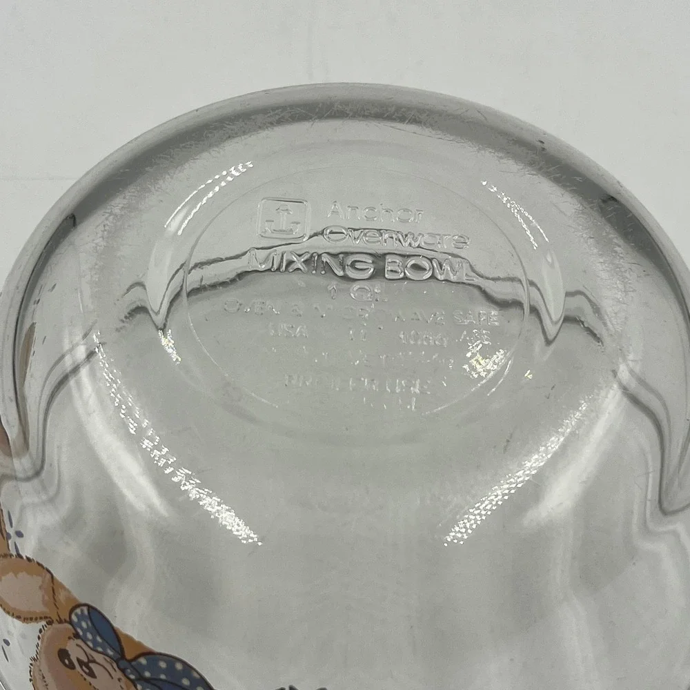 Anchor Hocking Mixing Bowl Clear 1 Qt Teddy Bear Vintage 90's 90s